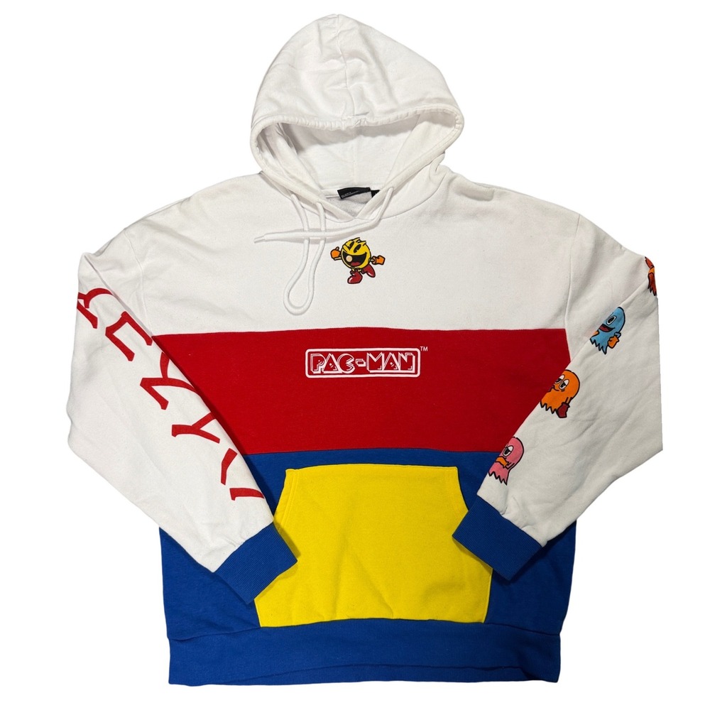 Pac-Man Colorblock Hoodie • Retro Arcade Gamer Sweatshirt • Size L